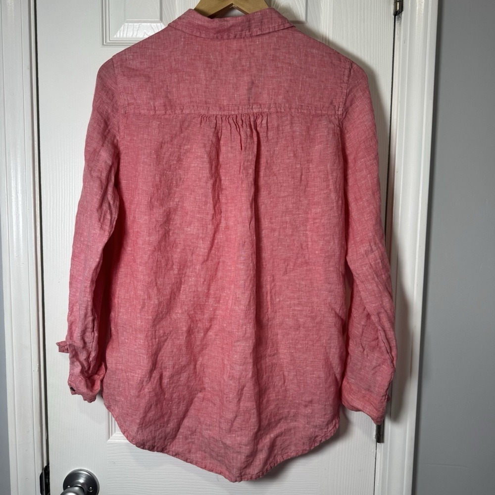 Sigrid Olsen 100% Linen Coral Button-Down Long Sleeve Shirt Womens Small - Picture 5 of 5